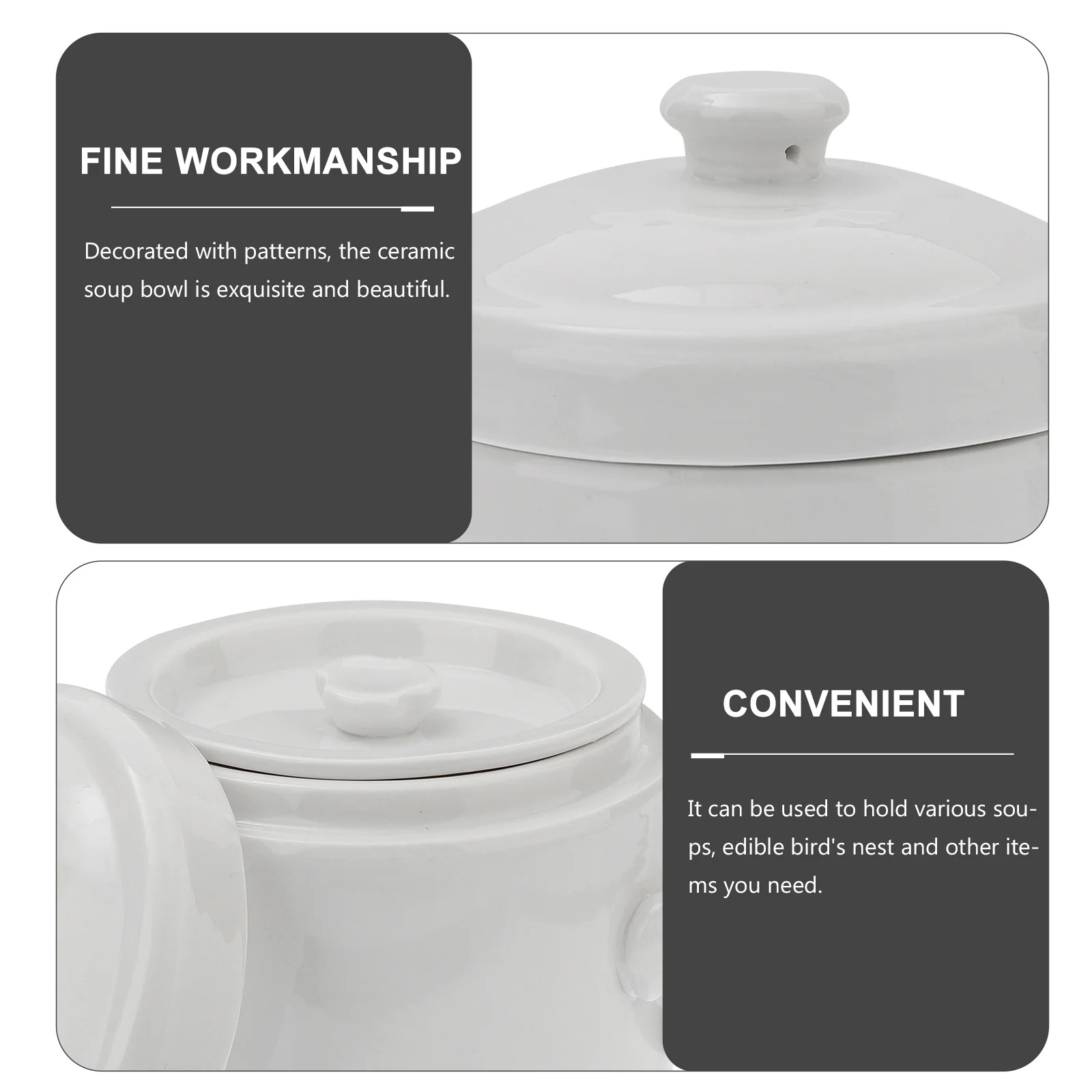 

1Pcs Ceramic Stew Pot Soup Bowl with Lid Kitchen Tableware Exquisite Patterned Stewing Bowl for Soup Edible Bird Nest
