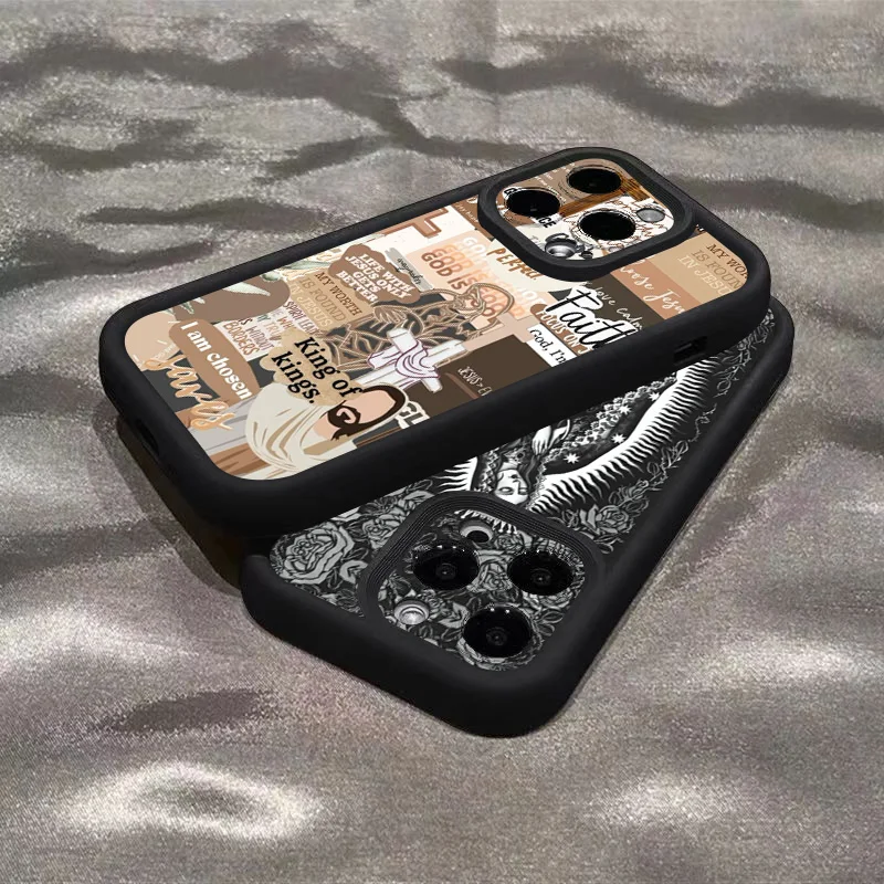 Jesus Cross Embroidery Pattern Case For Samsung Galaxy A16 A25 A35 A55 A34 A54 A53 A52S S25 Ultra S24 FE S23 S22 S21 Plus Cover