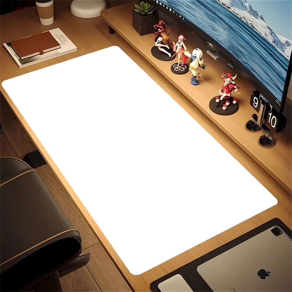 XXL Gaming Mouse Pad Black White Solid, Non-Slip Rubber Stitched Edge, Large Desk Carpet Mat for PC Gamer Esports