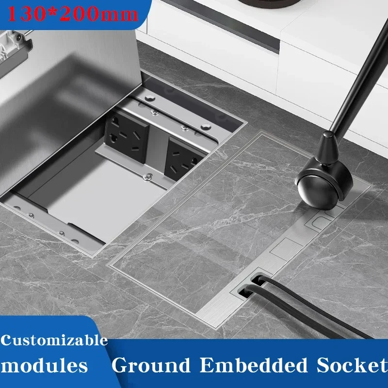 130mm*200mm Stainless Steel Pure Flat Floor Socket Embedded Hidden Socket US EU FR UN Usb Socket Thinly Inserts Invisible Socket