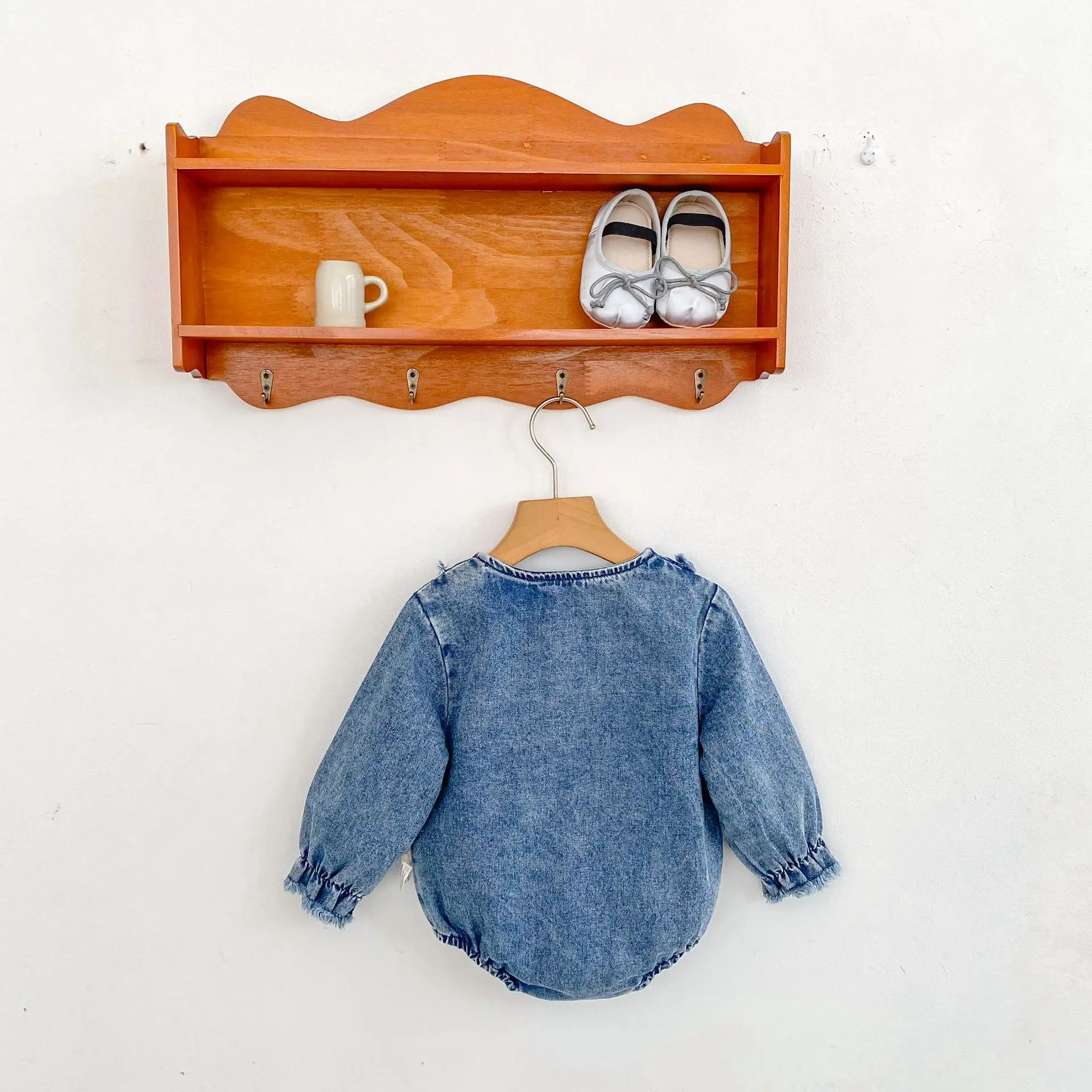 Spring And Autumn Baby Long Sleeve Cowboy Hairy Open Collar Bag Hemp Ha Clothes Jumpsuit Crawler Clothes