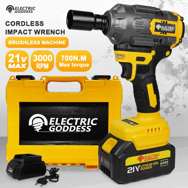 

Electric Goddess Brushless Electric Wrench 700NM Cordless Impact Wrench Car Screwdriver Electric Set Tool 18V-21V Makita Battery