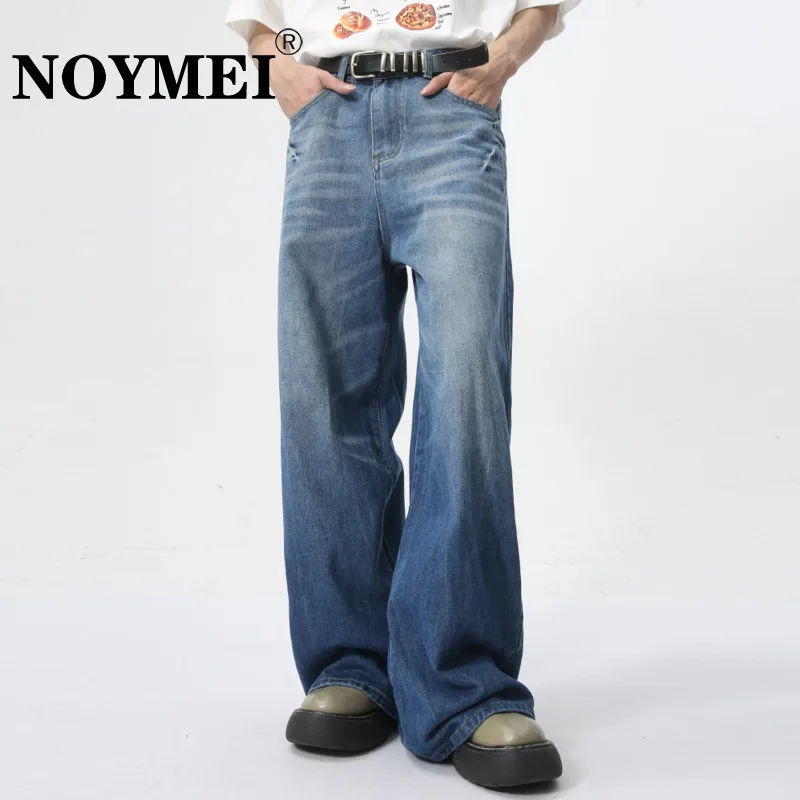 NOYMEI Casual Straight Wide Leg Jean Men's 2024 All-match Loose Lightning Texture Temperament Denim Pants Male Trousers WA4539