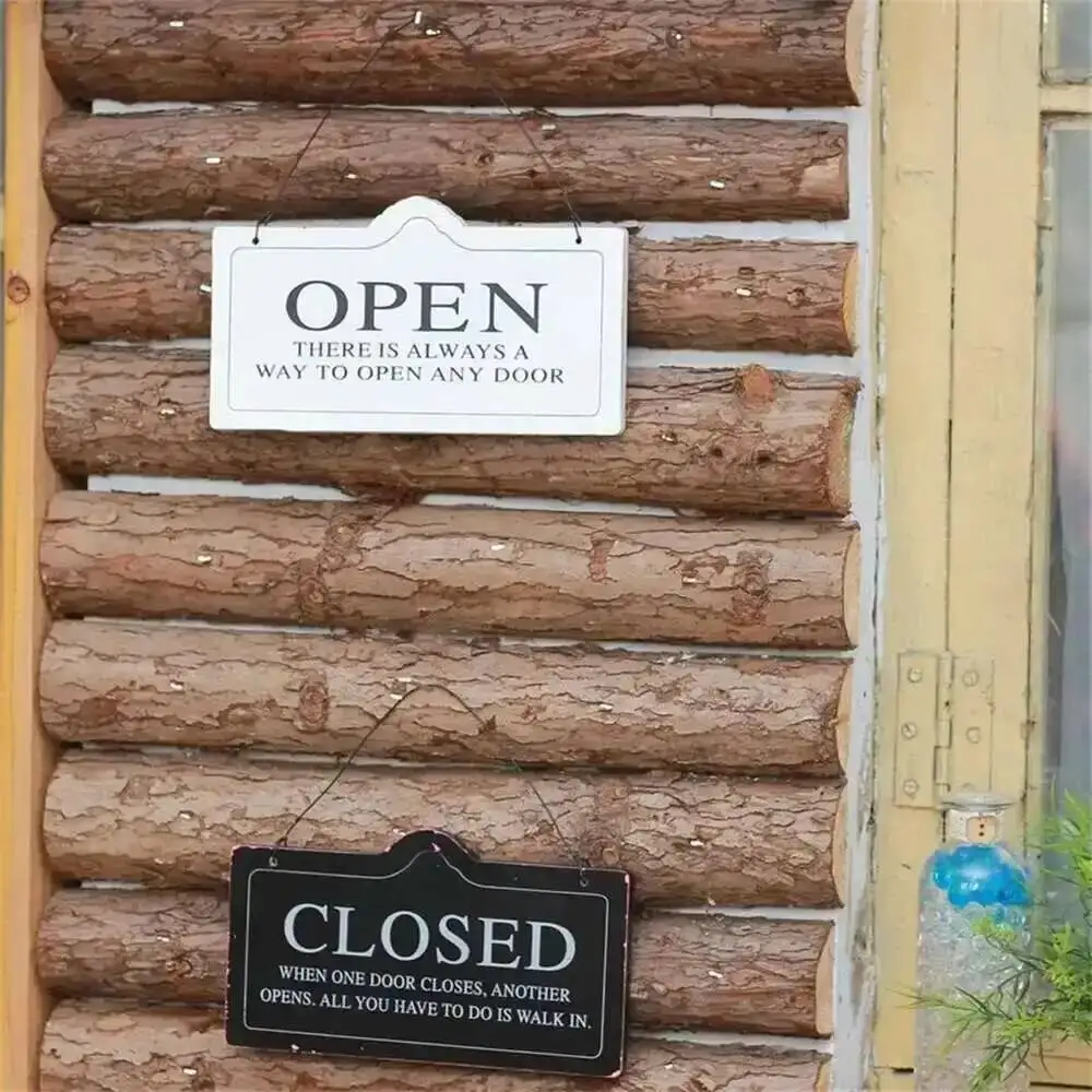 Open&closed Shop Wood Sign Pastoral Style Shop Door Information Hanger Plate Coffee Store Wooden Welcome Board