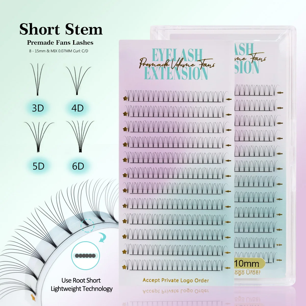 

AGUUD Short Stem Premade Lash Fans 3D/4D/5D/6D Long Stem Russian Volume Eyelash Fanning for Professional Extension Faux Mink