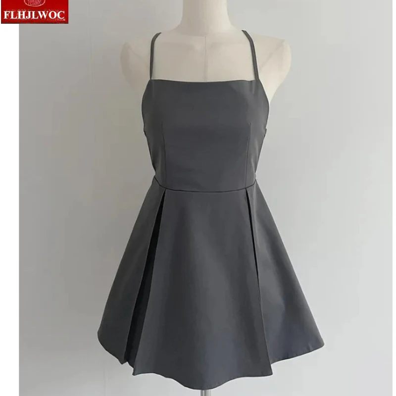 Vestidos sin mangas con espalda descubierta nueva moda FLHJLWOC mujer 2025 todo fósforo Japón niñas Chic Corea señora sólido sin mangas lindo Mini vestido