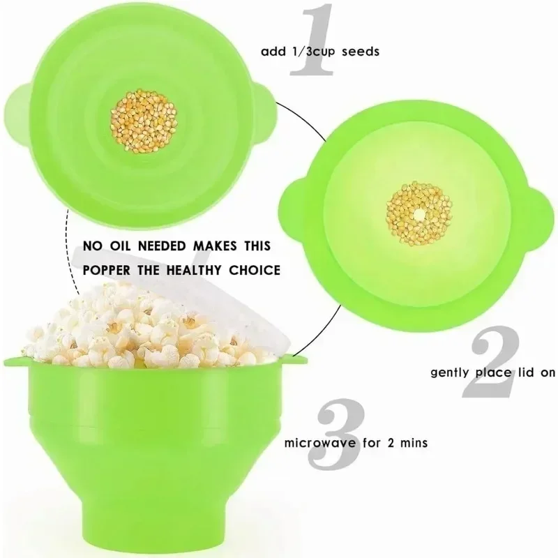 Microwave Popcorn Popper Maker Silicone Collapsible Bowl,Collapse for easy storage ,requires no oil for light, healthy snacking
