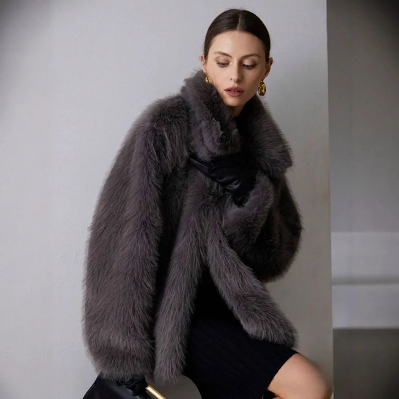 2025년 가을 겨울 여성용 코트, 여성용 인조 여우털 퍼, 신상 인조 여우털 코트, 우아하고 편안한 두꺼운 따뜻한 여성용 H571