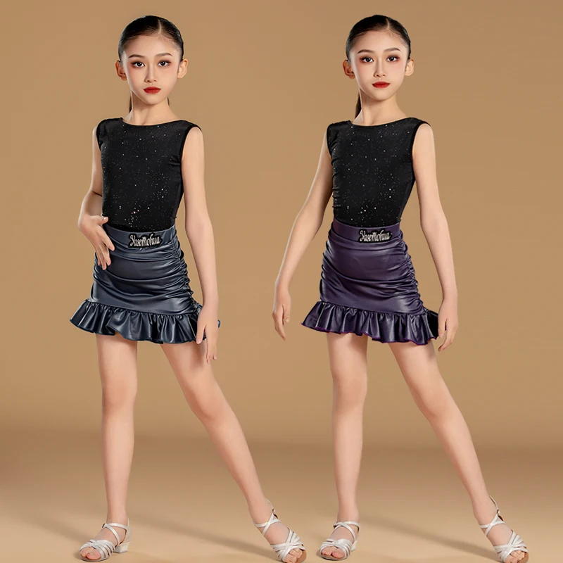 Nieuwe Latin-danskostuums, oefenkleding voor kinderen, hoogwaardige meisjestraining en leerkleding voor optredens, lichaamsknuffelende rokken