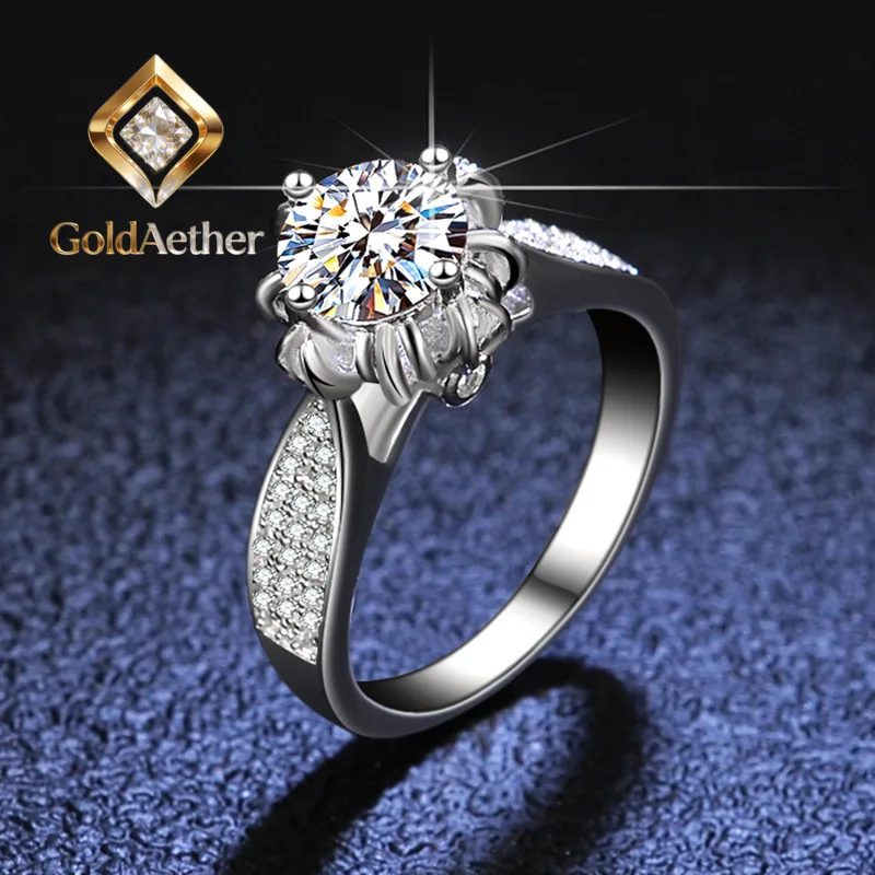 GoldNouveau Women's 1 Carat Moissanite Ring - PT950 Platinum 4-Prong Round Flower Head Cluster Setting, Diamond-Enhancing   Luxu