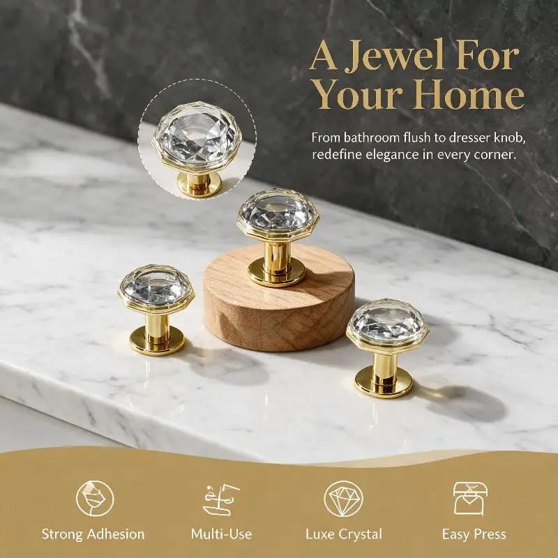 【CC】Diamond Shape Toilet Flush Button Self Adhesive Cabinet Door Drawers Handles