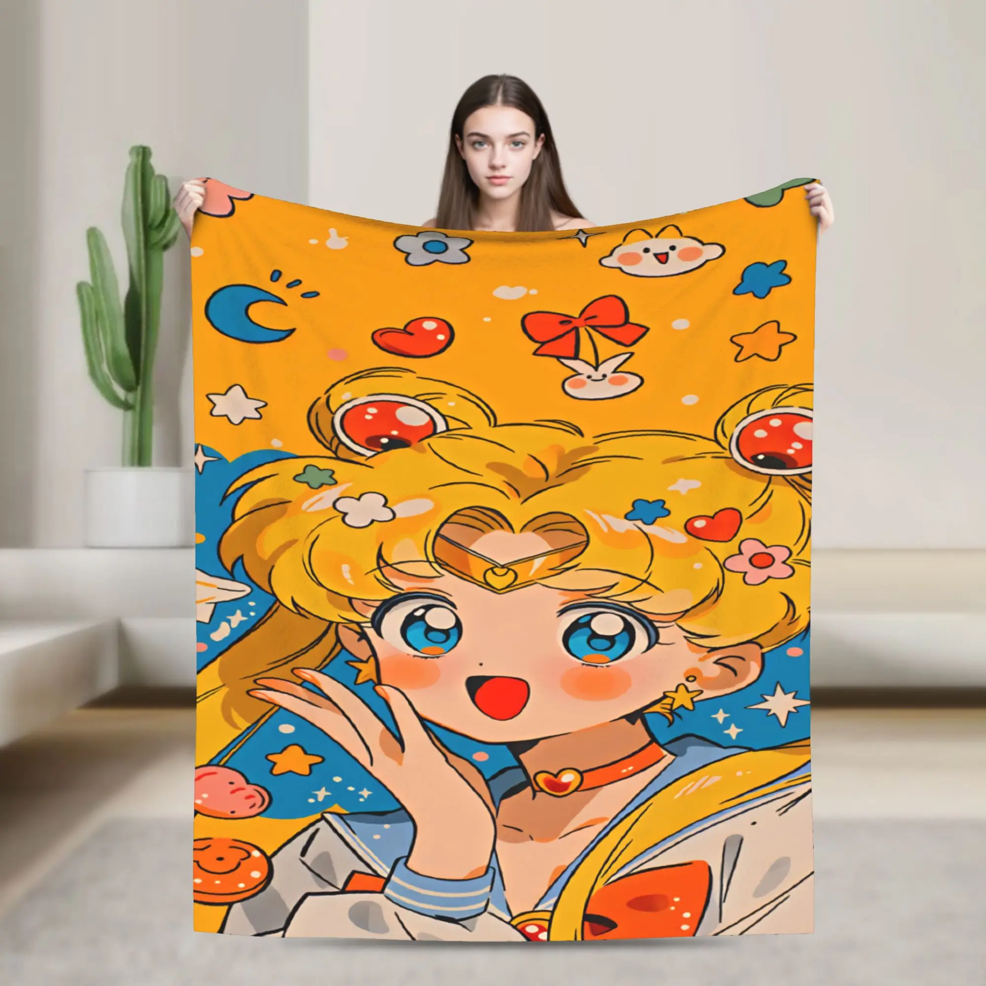 S-Sailor M-Moon Anime  Blanket  Super Warm Fluffy Plush Bedding Throws For Couch Bed Picnic Flannel Bedspread Bed Cover
