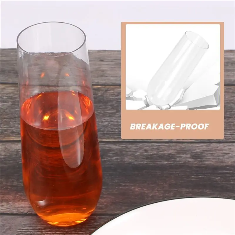 Y51A-24 Stemless Plastic Champagne Flutes - 9 Oz Plastic Champagne Glasses Clear Unbreakable Toasting Glasses Disposable For Wed