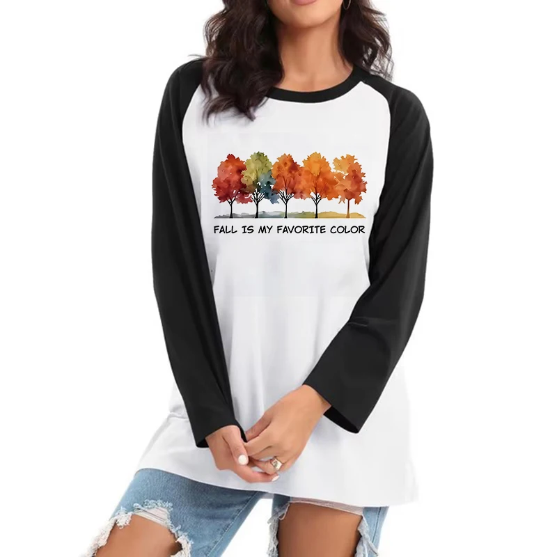 Fall Is My Favourite Color Y2k Langarm T-Shirt Damen Herbst Winter TShirt Grafik Y2k T-Shirts Tops Lustige Gothic T-Shirt Kleidung