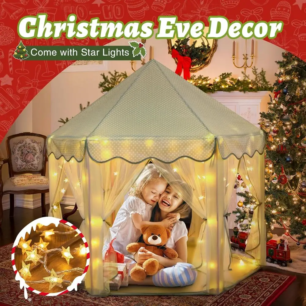 プリンセステント ガールズ セラドン 大型プレイハウス キッズキャッスル プレイテント スターライト付き 子供用ギフトおもちゃ 室内・屋外用