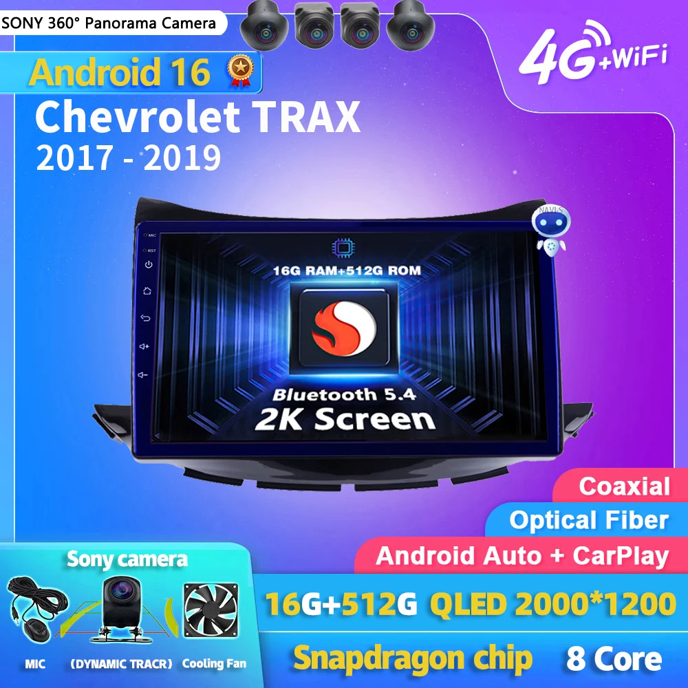 

Android 15 Carplay Auto 2K Screen Car Radio Multimedia For Chevrolet TRAX 2017 2018 2019 WIFI+4G DSP Autoradio Stereo Head Unit