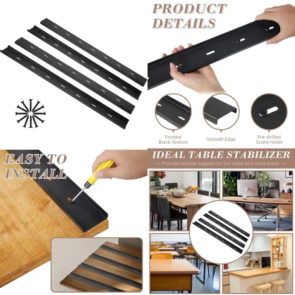 دعم سطح الطاولة Live Edge - دعامة فولاذية مكونة من 4 قطع على شكل حرف C، دعامة معدنية بأرجل مخفية لـ 32 لوحًا