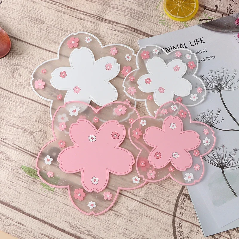 

Cherry Blossom Heat Insulation Pad Dining Table Mat Anti-skid Cup pads Non-slip Coaster Kitchen Accessories Coasters Table Mat