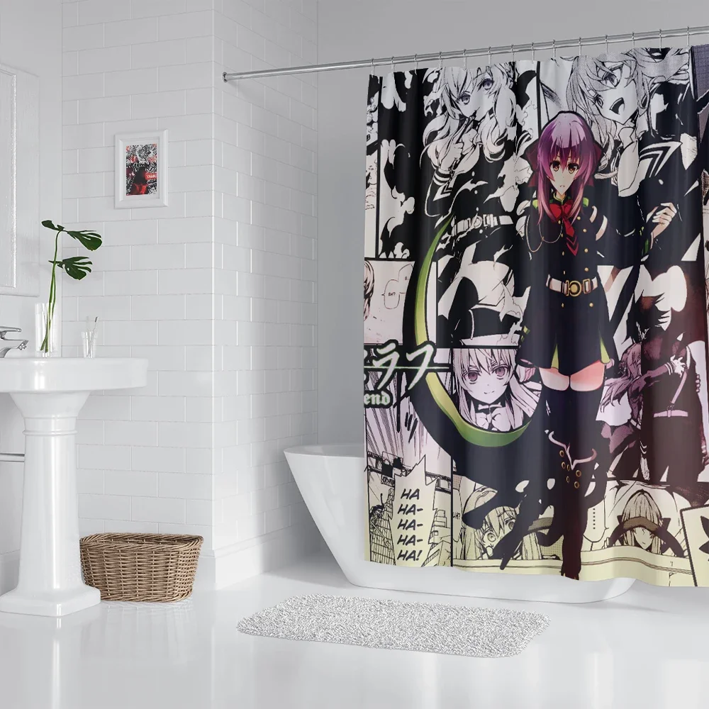 Anime Bathroom Curtain Polyester Fabric Shower Curtain 180 * 180CM With  Hooks Bathroom Accessories