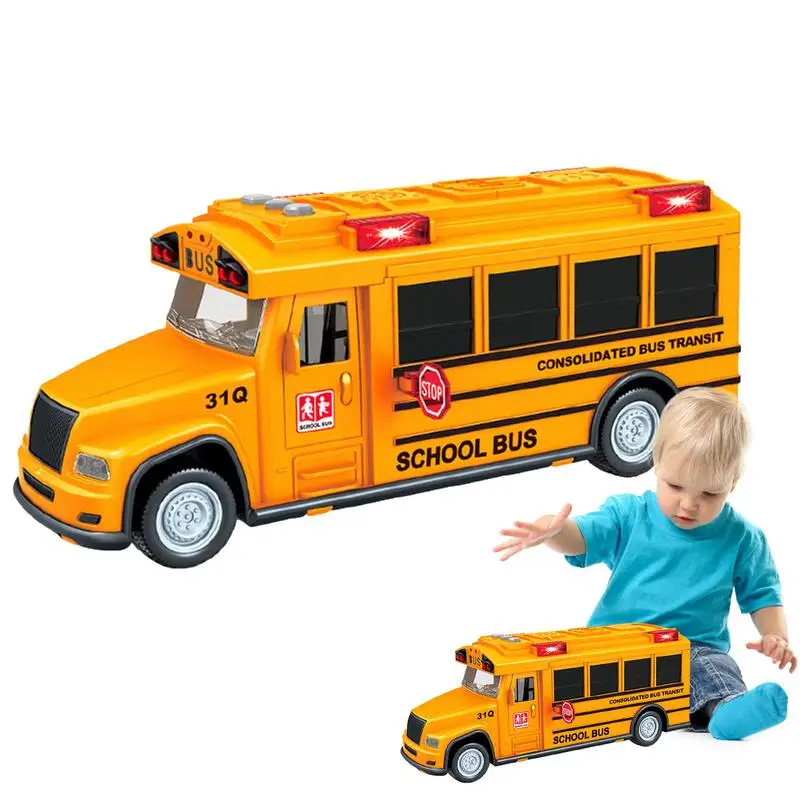 

Toy Car School Bus Friction Powered Cars High Simulation Light Up And Sounds Yellow School Bus Toy With Openable Door Christmas