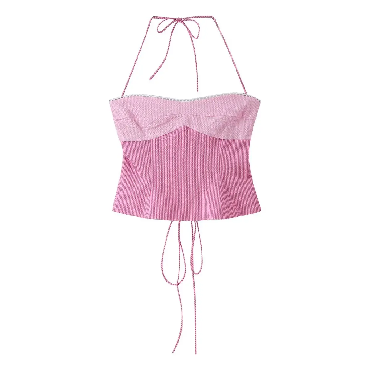 JNLEAOG Summer New Fashion Women's Top And Skirt Set Neck Hanging Belt Tying Color Collision Half Skirt Set for Ladies