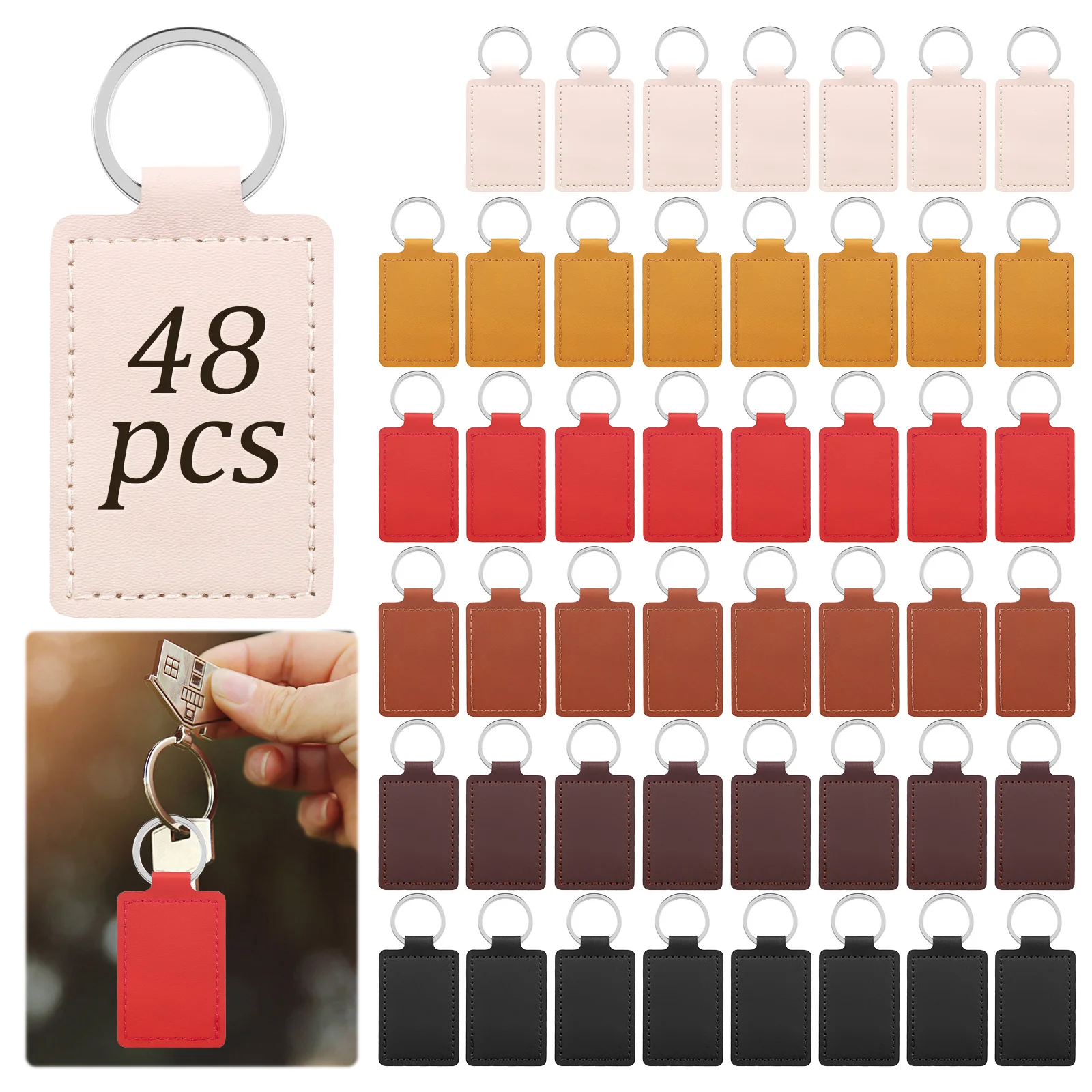 

Набор из 48 кожаных заготовок для брелоков прямоугольной формы с кольцами для лазерной гравировки, штамповки и рукоделия