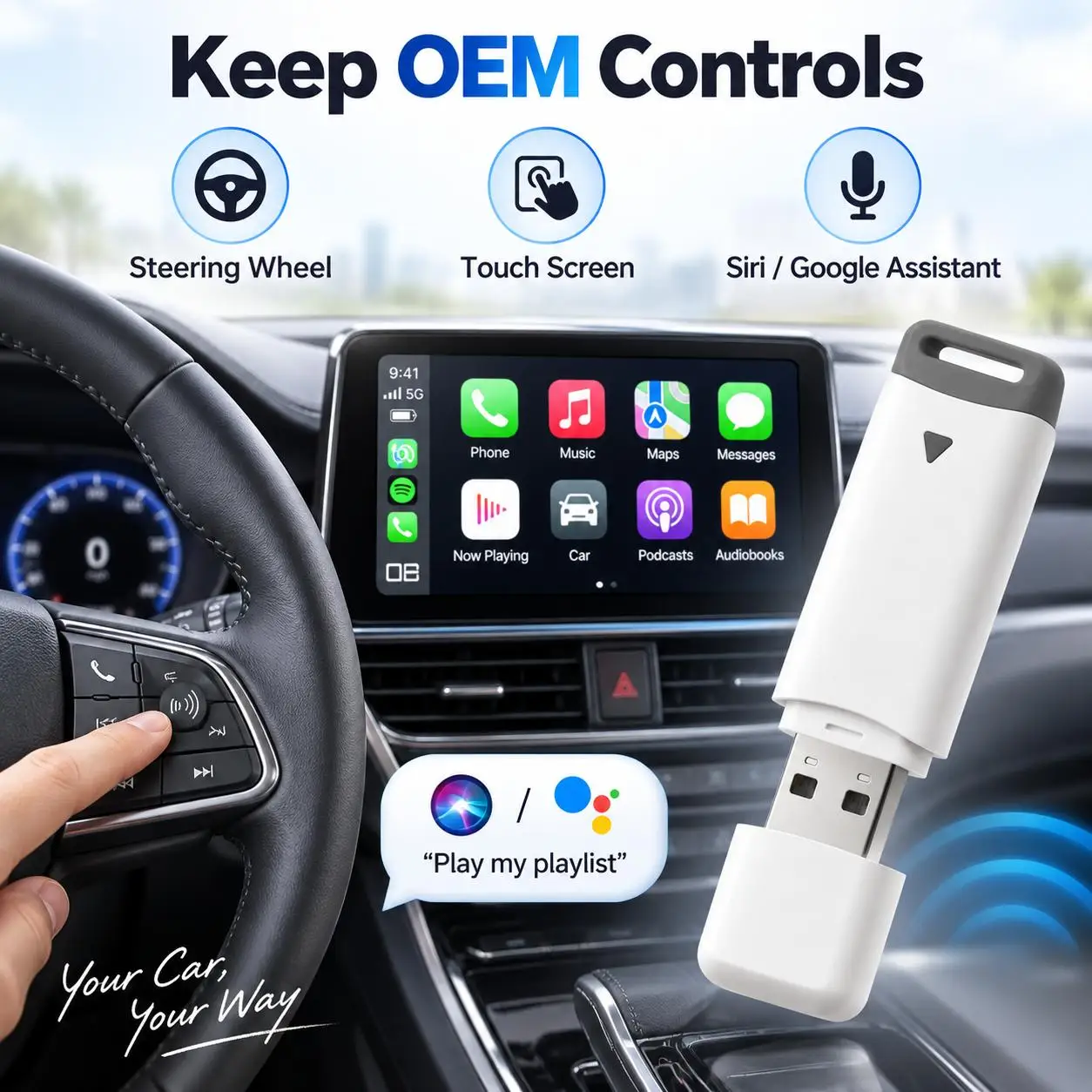 2-in-1 Kabelloser CarPlay & Android Auto Adapter, Universell Passend für die Meisten Autos, Kabellose Verbindung, Plug & Play IOS/Android – Detail 4