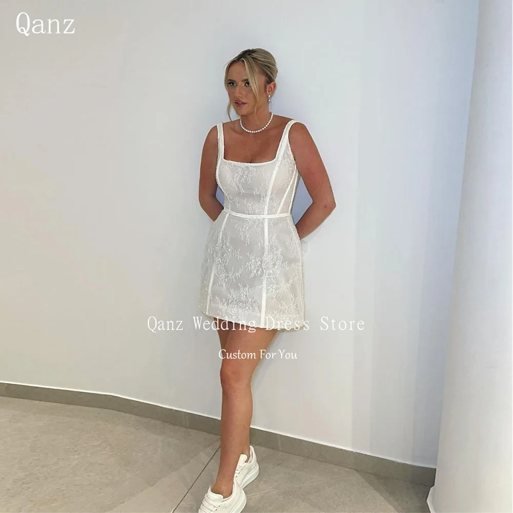 

Qanz Lace Appliques Party Dresses Customized Straps No Gloves Mermaid Wedding Dress Sexy Above Knee Robe Chic élégante Plus Size