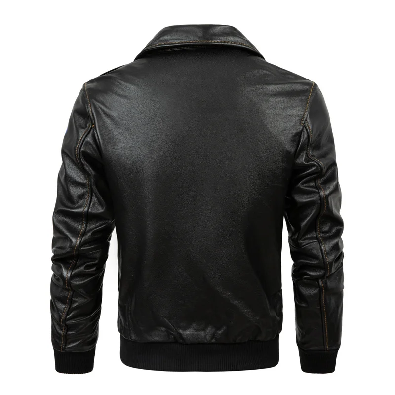 Genuine Leather Men Bomber Jacket All Natural Top Layer Cowhide Moto Jacket Spring and Autumn Fashion Slim Fit corium coat