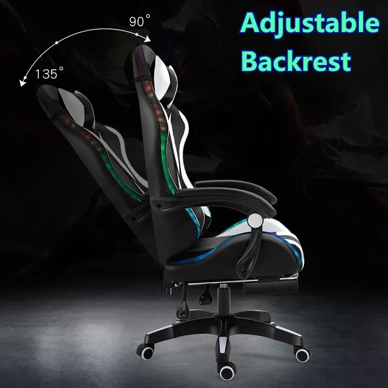 Sedia da gioco Altoparlante Rgb Ufficio PC Sedia da gioco per computer Sedia da corsa con luce a LED completamente nera con telecomando