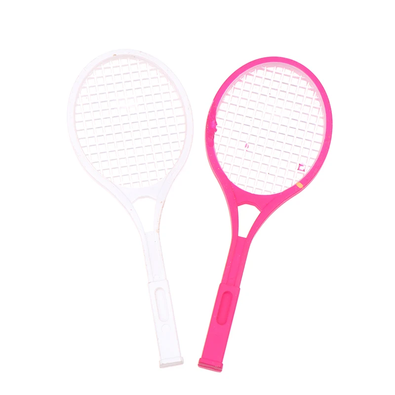 Mini raqueta de tenis de plástico para casa de muñecas, accesorio para casa de muñecas, modelo de raqueta de tenis en miniatura, 1 unidad