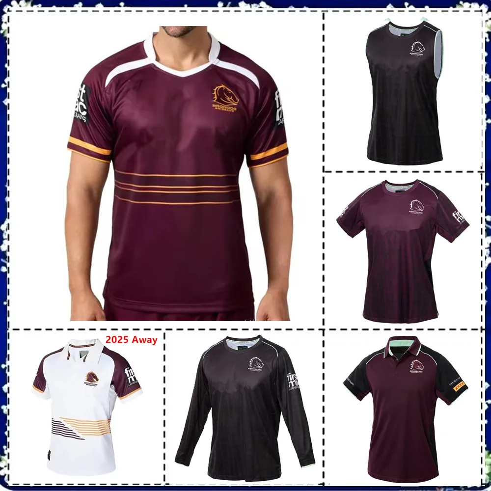 2025 Brisbane Broncos HOME RUGBY JERSEY 2025/2026 BRONCOS MEN'S LONG SLEEVE TRAINING SHIRT SINGLET SHORTS Size:S-5XL