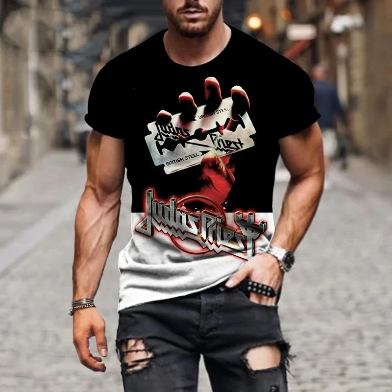 3D Printed Summer Men Casual Round Neck Short Sleeve Tops Men Oversized T shirts Rock Judas Priest Band Men Women Clothes Top