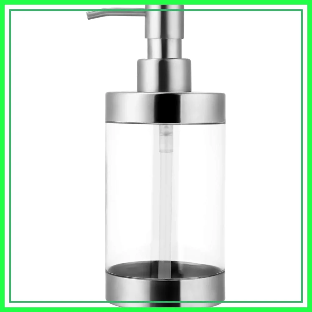 

Stainless Steel Dish Soap Dispenser with Acrylic Liner, Shatterproof & Leakproof, Refillable Hand Pump for Kitchen & Bathroom, 10OZ/300ML