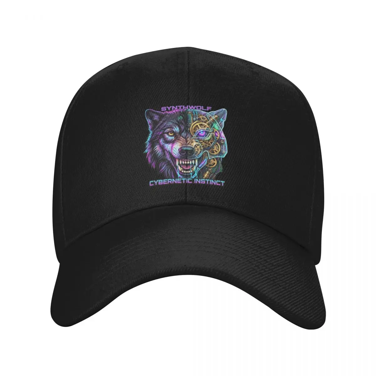 Fashion Synthwolf Cybernetic Instinct Bio-Mechanical Art baseball cap Denim Dad Hat Golf Cap