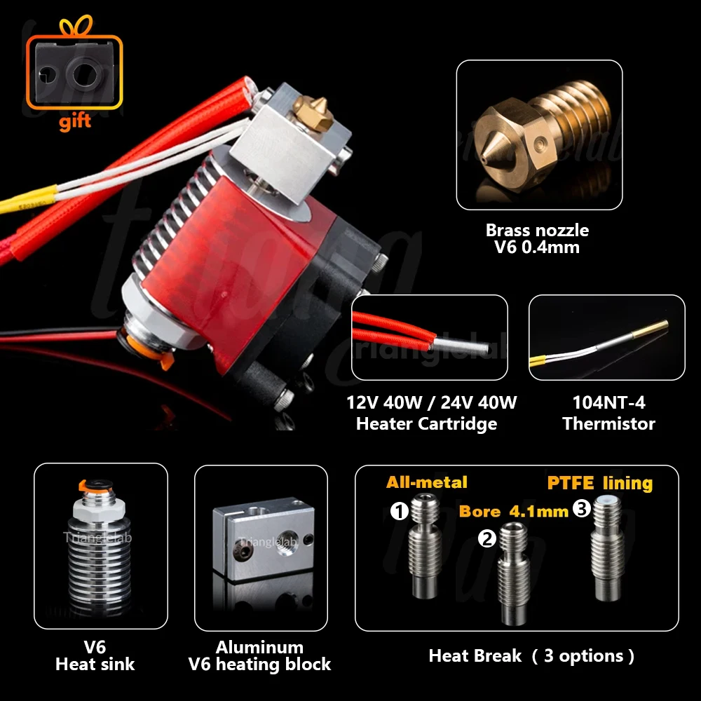 C V6 Threaded HeatSink V6 Hotend 12V/24V Remote Bowen Print J-Head Hotend and Cooling Fan Bracket for V6 HOTEND for PT100