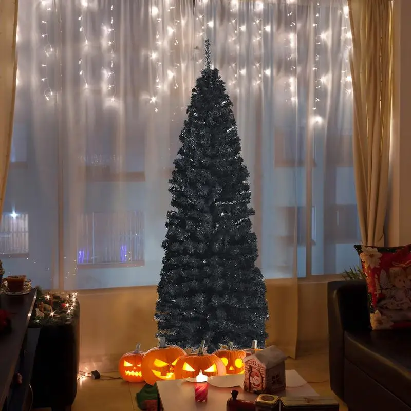 

6ft Unlit Artificial Christmas Halloween Pencil Tree Black with Metal Stand-Black