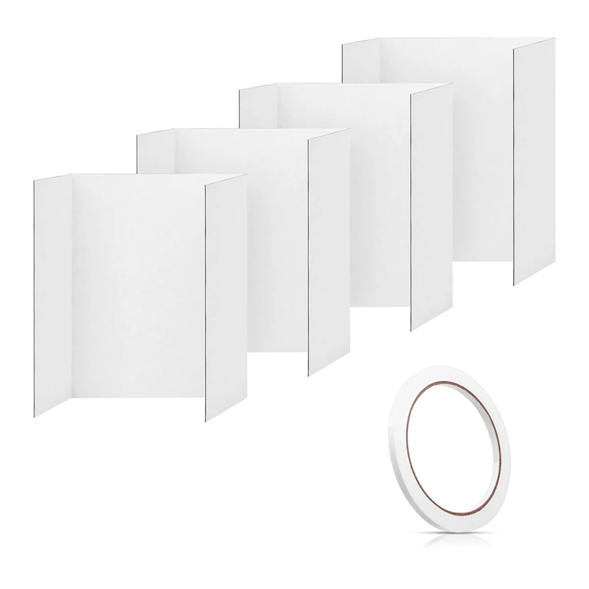 4 Pcs Trifold Poster Board,21.5x14 Inches Small White Poster Board Comes with Sticky Accessories,Corrugated Presentation