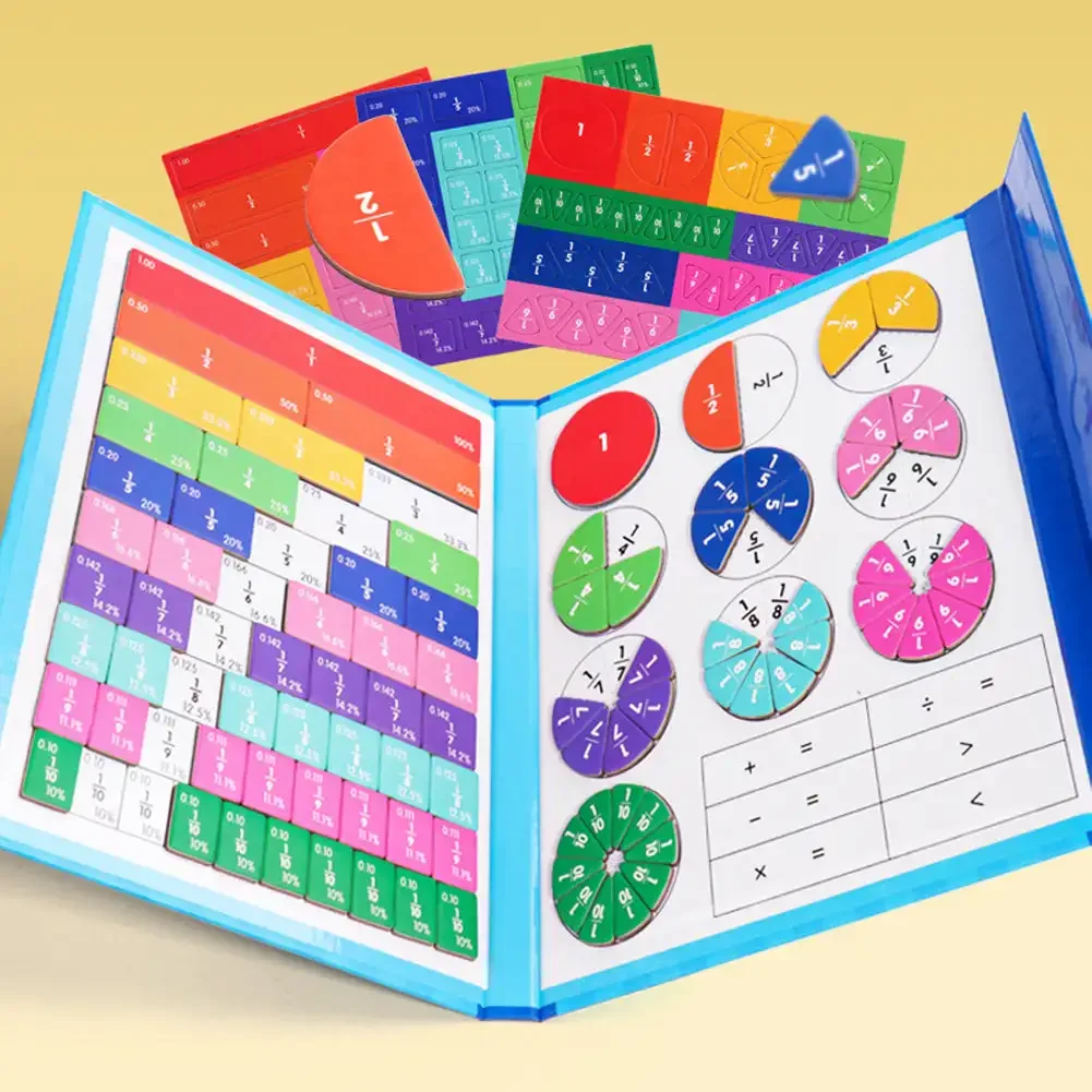 Montessori kleurrijk houten boek wiskundebeheersing magnetische breukpuzzels voor kinderen rekenkundige leermiddelen