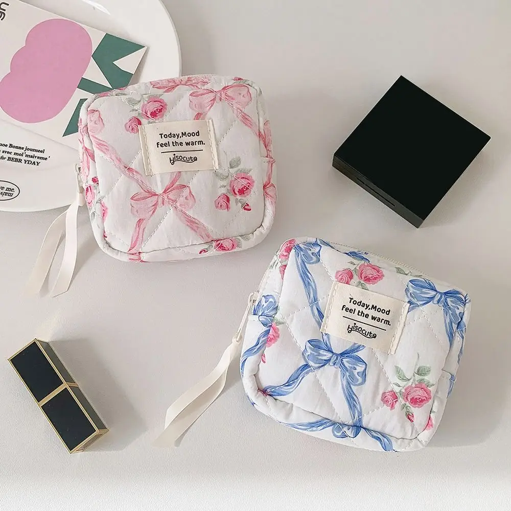 New Multifunctional Coin Purse Large Capacity Flower Sanitary Napkin Storage Bags Bow Makeup Bag Gift