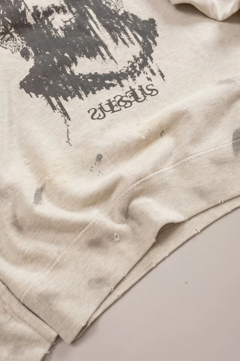 SAINT Vintage Pullover Ink-splashed Graffiti Destruction Round-neck Hoodie Autumn  Winter Men Women Casual Sportswear