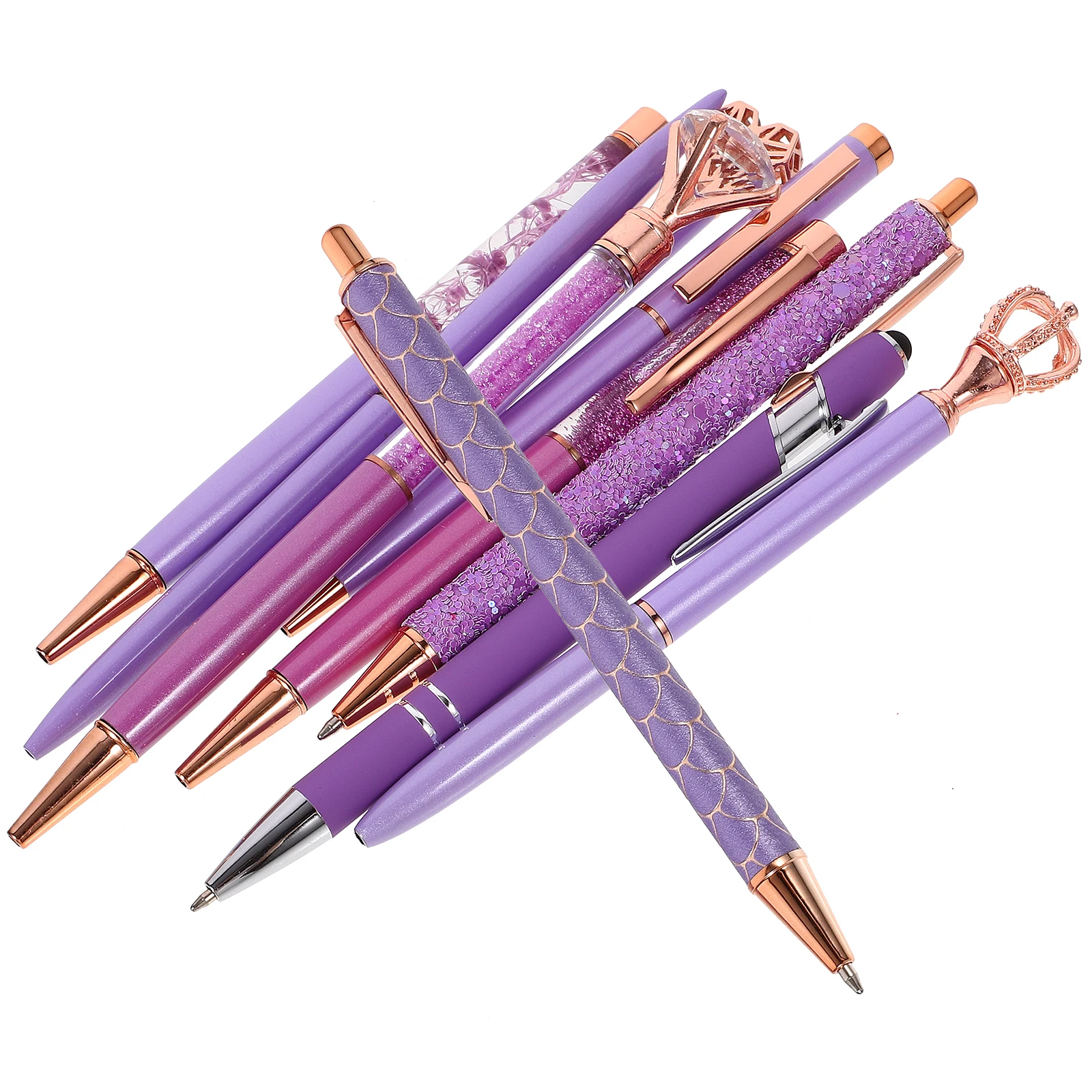 

10pcs Purple Rhinestone Ballpoint Pens Smooth Writing Iron Material School Supplies Student Daily Use Black Color