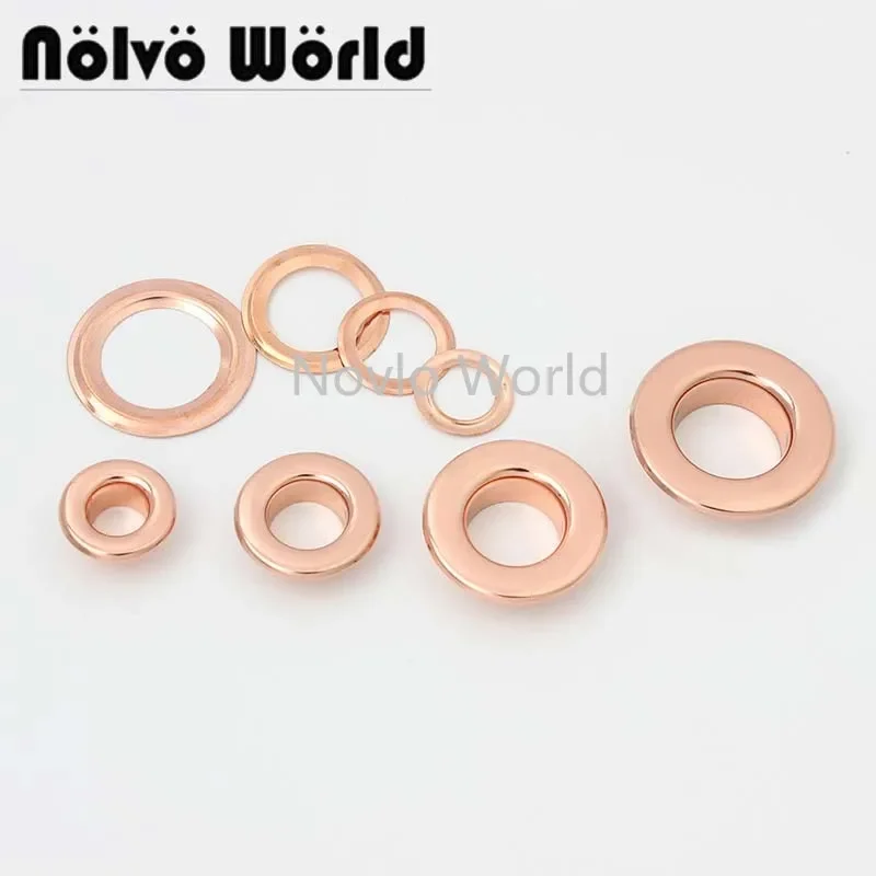50-100pcs 6mm 8mm 10mm 12mm Rose Gold Metal Round Eyelets For Leathercraft Pushed Grommet Bags Pressed Belt Cap Bag Accessories
