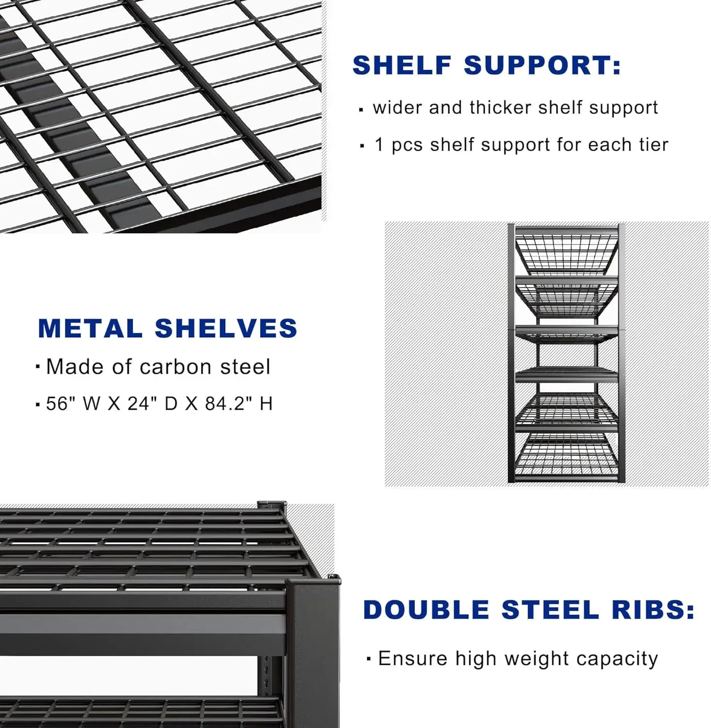 6-poziomowe regały garażowe o dużej wytrzymałości, półki garażowe o przekątnej 84 cala, regulowane metalowe półki o udźwigu 3900 funtów, przemysłowe