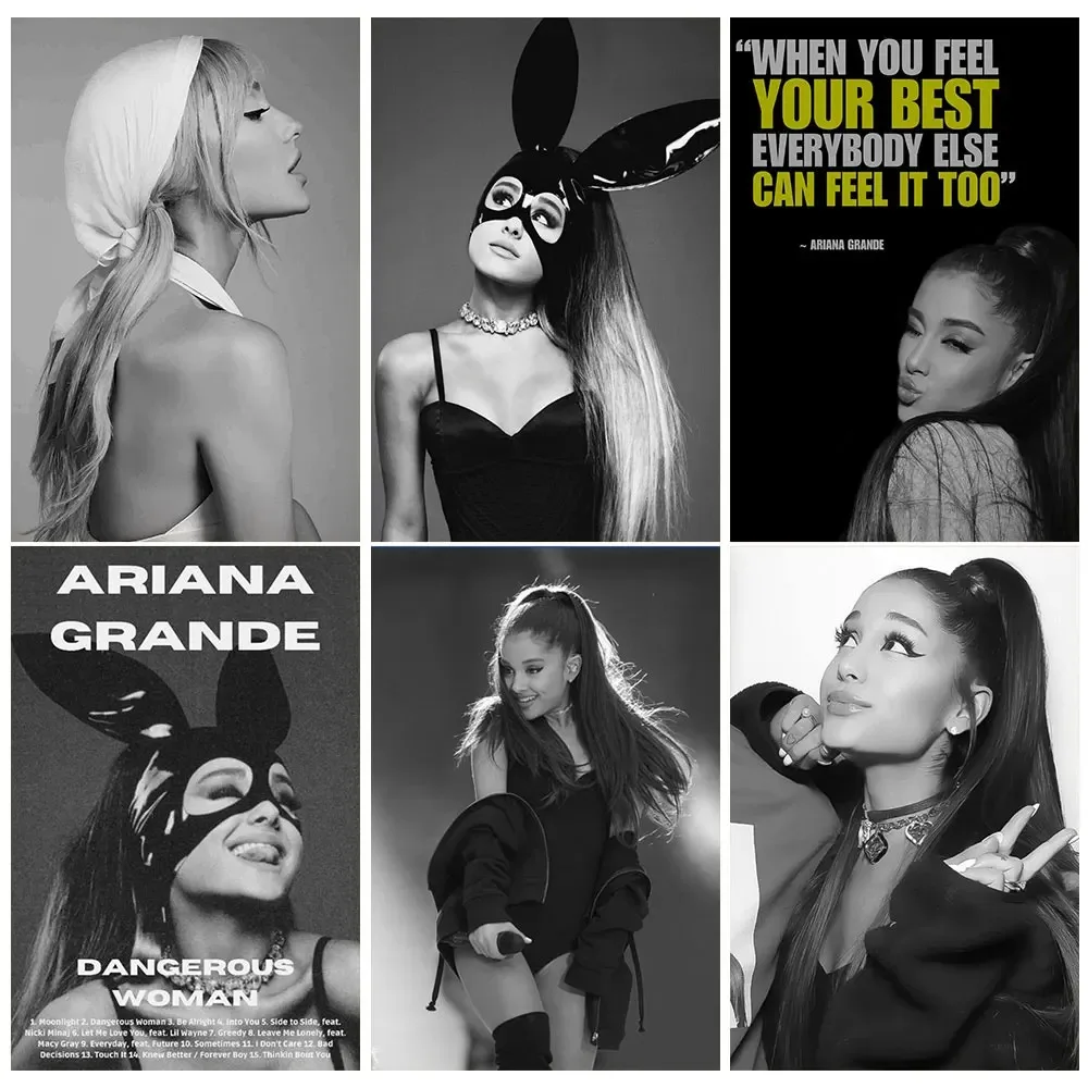 Ariana Grande Music Singer Poster Black and White Wall Art Canvas Print Painting Decoration Picture Wallpaper Living Room javasc