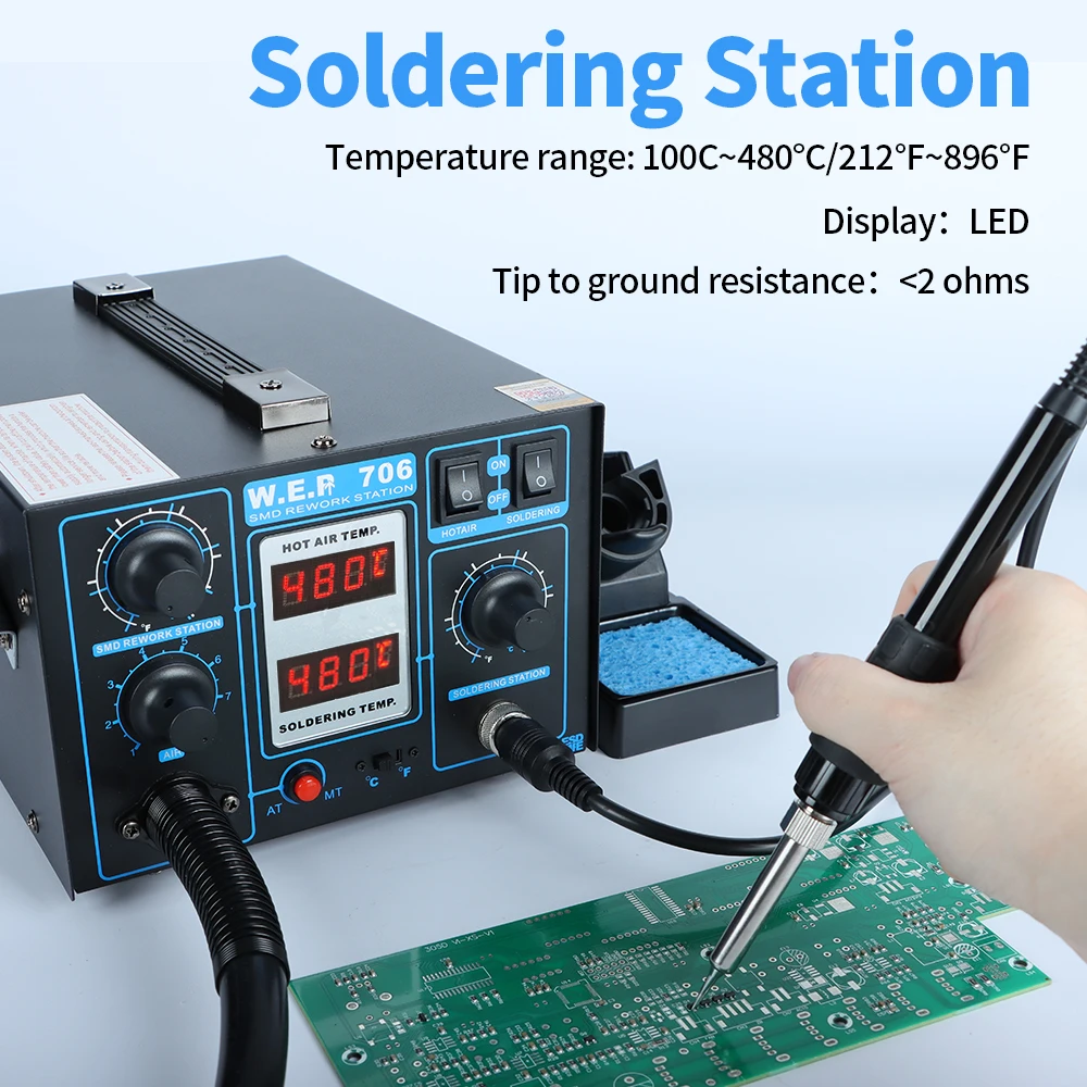 WEP 2-IN-1 Soldering Station Digital Solder Iron Kit Hor Air Rework Station Desoldering Gun Wire Clamp Bracket For SMD PCB Tool