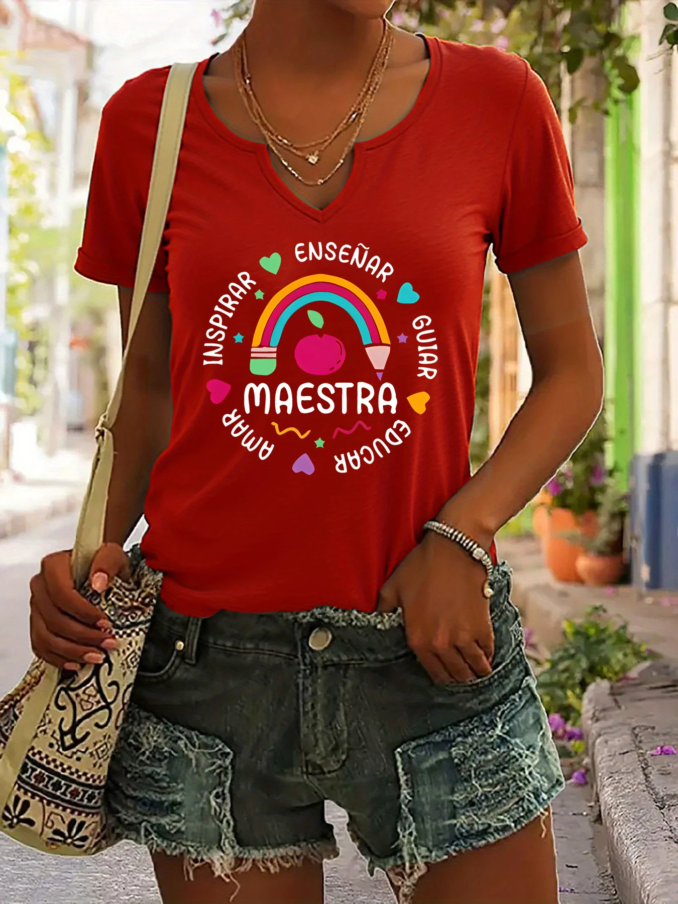 Women's Summer V-Neck Short Sleeve T-Shirt, 