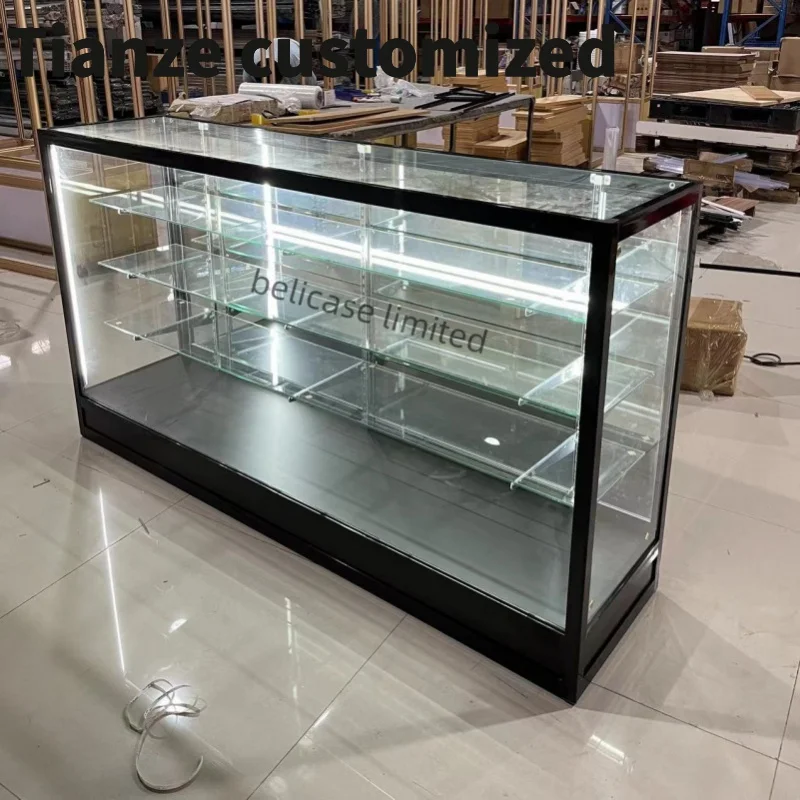 Customized-6ft Retail Store Display Showcase FullGlass Cabinets With Led Lights Lockable Convenience Store Glass Counter