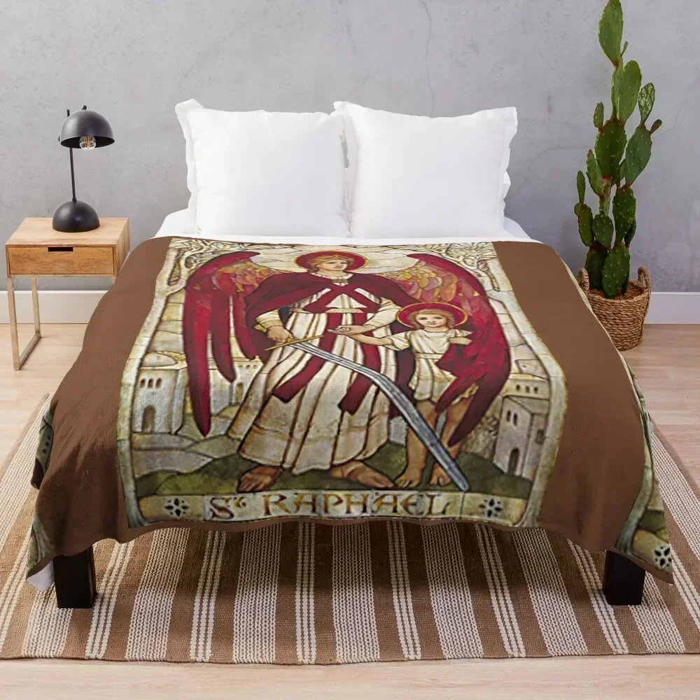 

St Raphael Rafael Angel Catholic Saint Archangel Throw Blanket Fashion Sofas For Decorative Sofa Soft Big Hairy Blankets