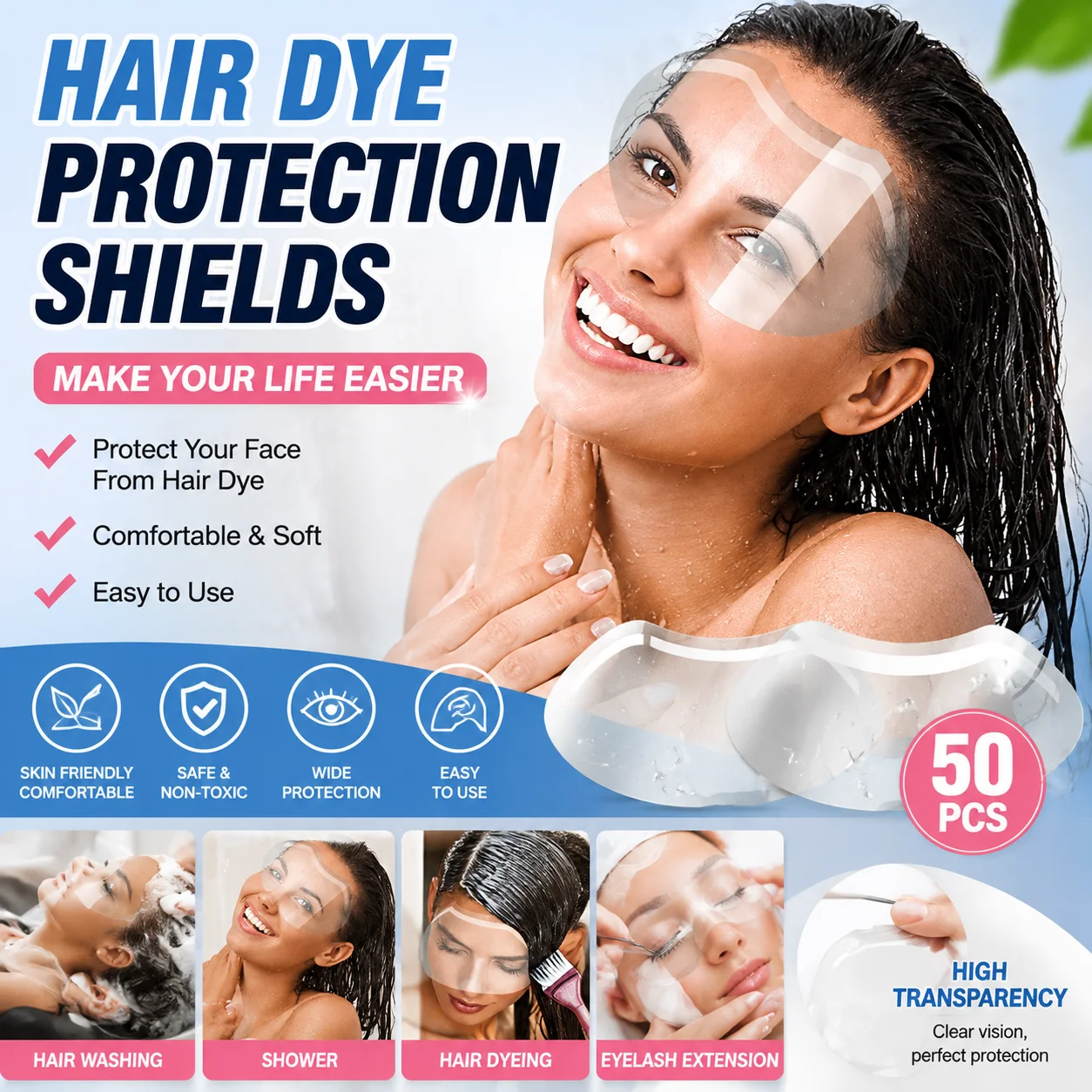 Disposable Transparent Shower Face Shield Cap Hair Washing Protector Waterproof Bath Visor Prevent Water Drops HaircutBangsCover